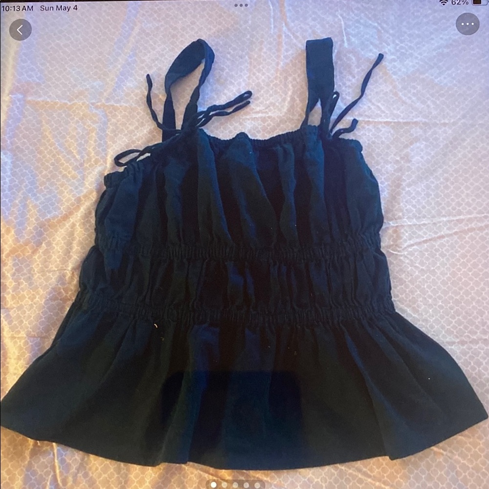 Women's Black Smocked Tank Top Large